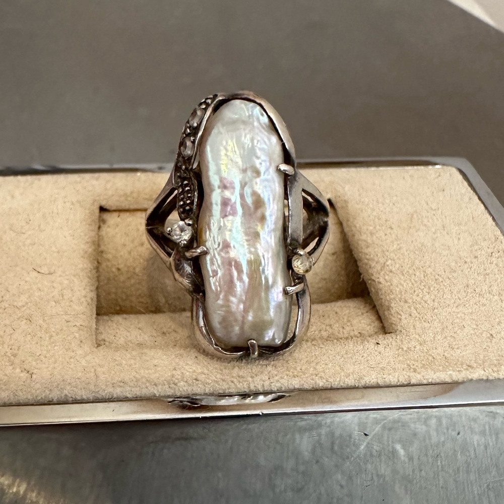 Sterling and freshwater pearl ring-size 5.75-6